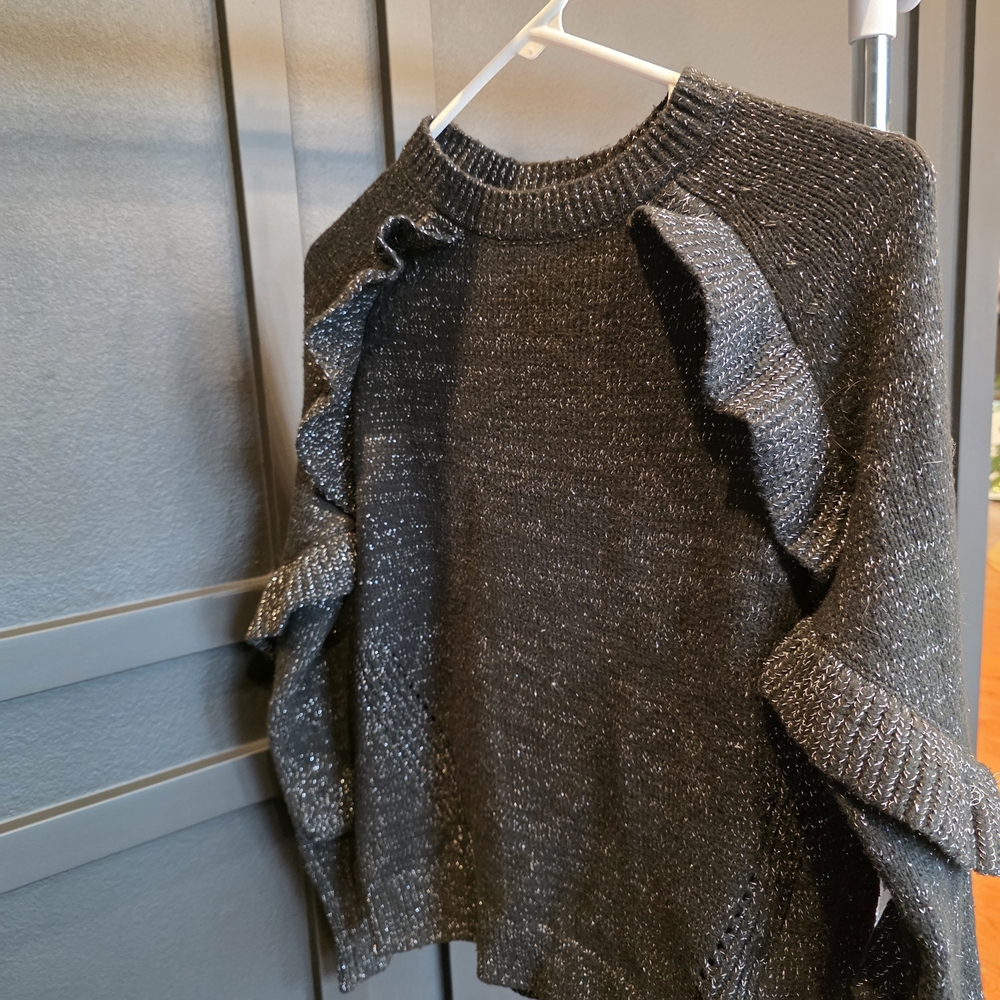 Time and Tru Black Sweater with Ruffle Sleeves